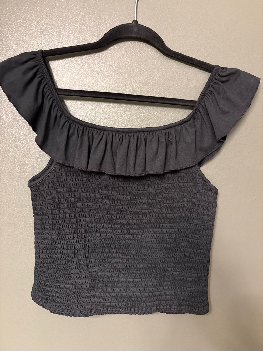 Almost Famous Black Smocked Off-Shoulder Ruffle Tank